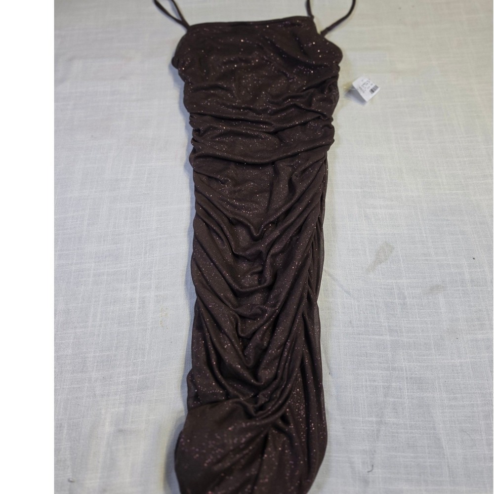 Jump Apparel Brown Pink Glitter Ruched Spaghetti Strap Evening Gown Dress O$148